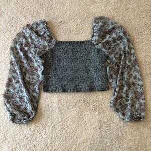 American Eagle Sheer Long Sleeve Form Fit Crop Top Blouse Shirt